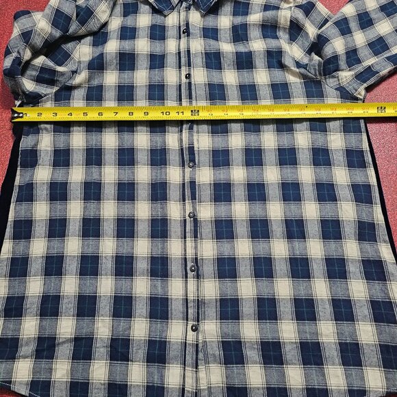 Soft Surroundings Plaid Button Up Shirt XL Velvet Embroidered Navy & Cream - Picture 10 of 11